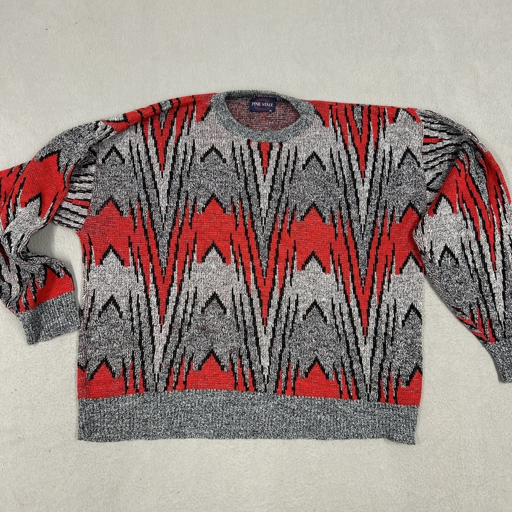 Pine State Sweater Mens Size Big XL MultiColor Acrylic Crew Neck 90s Grandpa USA